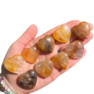 Golden Healer Quartz Heart (.75&quot; - 1.5&quot;) Golden Healer Quartz Crystal Heart - Polished Golden Healer Stone - Golden Healer Quartz Mini Heart