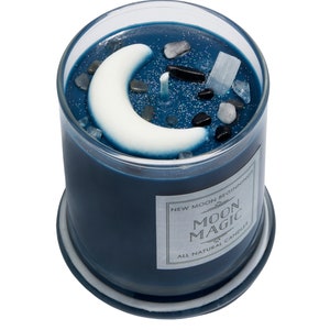 Moon Magic Candle - 12 Unzen Crescent Moon Crystal Candle - Manifestationskerze - Reinigungsritual Mondkerze- Neumond, Neuanfangskerze