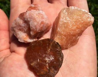 Raw Sacral Chakra Stone Set - Raw Carnelian, Raw Sunstone, & Raw Orange Calcite - Healing Crystals and Stones - sacral chakra gemstone set