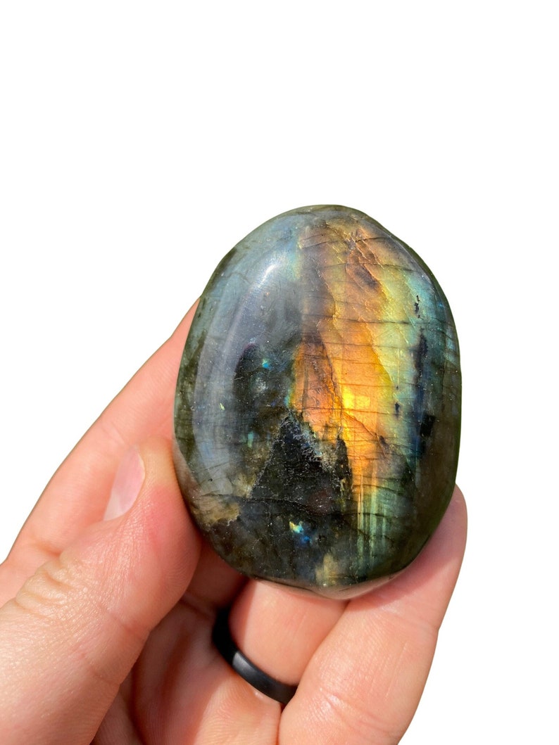 Labradorite Palm Stone Labradorite Stone Polished Labradorite Oval Palm Stone Tumbled Labradorite Crystal Blue Flash Labradorite image 2