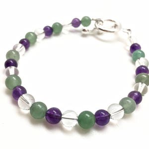 Bracelet énergétique - Bracelet en cristal - Améthyste, aventurine verte, perles de quartz clair - Cristaux nettoyants à énergie négative