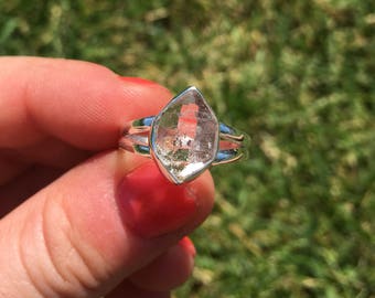 Raw Herkimer Diamond Ring (with Inclusions) - Sizes 5 through 9 - Sterling Silver Setting - Herkimer Diamond Ring - Healing Crystal Jewelry