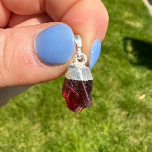 Garnet Pendant in Sterling Silver - Raw Garnet Crystal Necklace - Rough Garnet Stone - Sterling Silver Pendant - Genuine Garnet Necklace