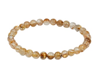 Golden Rutilated Quartz Bracelet (6mm & 8mm) Grade AA Golden Rutilated Quartz - Elastic Bracelet - Golden Rutile Quartz Crystal Bracelet