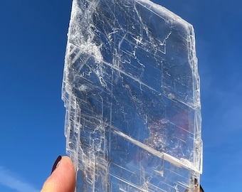 Fetta di cristallo di selenite grezza (2,5" - 12") - Piastra di ricarica di selenite trasparente - Lastra di selenite ruvida - Fetta di selenite purificante - Lastra di selenite