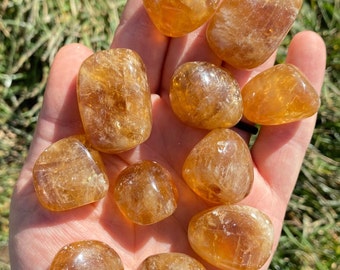 Honey Calcite Tumbled Stone - Grade A - Multiple Sizes Available - Tumbled Honey Calcite Crystal - Polished Amber Golden Calcite Gemstone