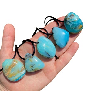 Blue Andean Opal Stone Pendant w/ 28" Black Cord - Blue Peruvian Opal Crystal Necklace - Polished Blue Opal Necklace - Crystal Necklace image 1
