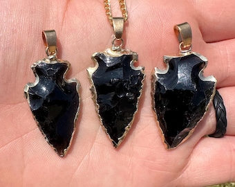 Black Obsidian Arrowhead Pendant - Carved Arrowhead Necklace - Black Obsidian Crystal Pendant - Black Crystal Arrowhead - Obsidian Pendant