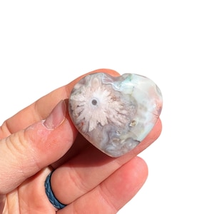 Flower Agate Heart Stone (1&quot; - 1.75&quot;) Flower Agate Tumbled Stone Heart - Flower Agate Polished Crystal Heart - Flower Agate Palm Stone