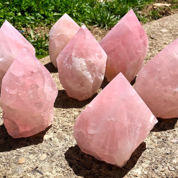 Raw Rose Quartz Crystal Point - Rose Quartz Standing Point - Top Polished Point - Rose Quartz Tower - Crystal Decor - Rose Quartz Point