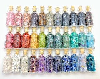 Botella de cristal con piedras preciosas (¡70 tipos de piedras disponibles!) - Juego de botellas de piedras preciosas - Frascos de piedras preciosas - Botella de cristal con piedras preciosas - Frascos de piedras preciosas
