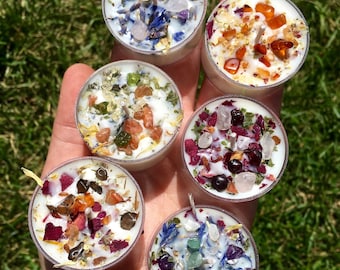 Crystals & Herbs Tealight Candles - Soy Candles - Aromatherapy Candles - Scented Soy Tealights - Crystal Candles - Handmade Candle Gift!