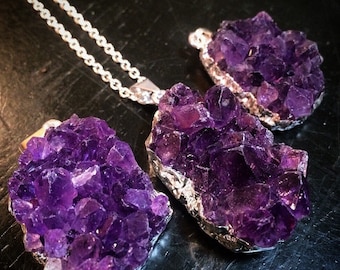 Raw Amethyst Pendant - Amethyst Cluster Necklace - Raw Crystal Necklace - Amethyst Necklace - Brazilian Amethyst Cluster Pendant