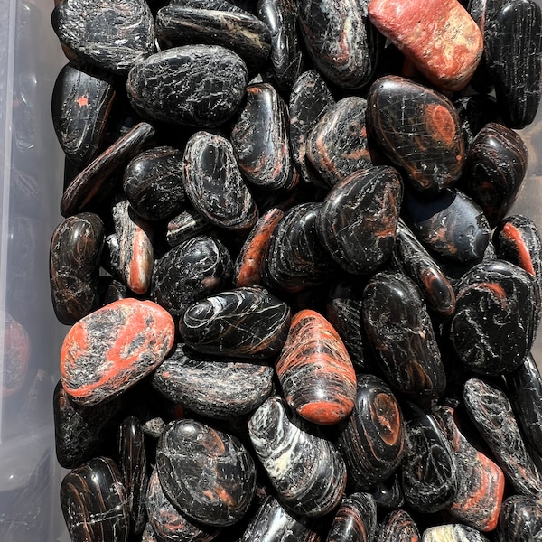 Black Tourmaline and Red Jasper Stone (0.75" - 1.25") Black Tourmaline Tumbled Stone - Black Tourmaline Stone - Protection Stone