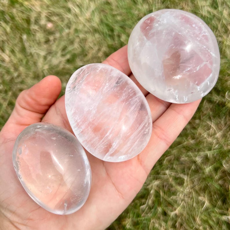 Clear Quartz Palm Stone - Clear Quartz Stone - Polished Clear Quartz Oval Palm Stone - Tumbled Clear Quartz Crystal - Crystal Quartz Palm image 9