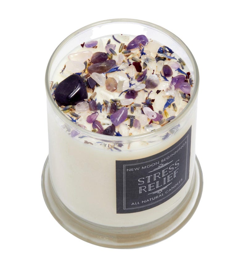 Stress Relief Candles - Lavender Candle or Tealights - Soy Aromatherapy Candle w/ Amethyst, Rose Quartz, Clear Quartz image 2