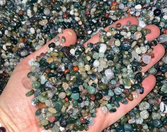 Moss Agate Stone Chips 5mm - 7mm (1lb bag) Moss Agate Crystal Tumbled Stone - Crystals for Candles - Gemstone Chips - Moss Agate Stone Chips