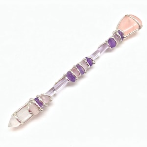 Unconditional Love Wand - Love and Happiness Crystal Wand - Rose Quartz, Amethyst, Clear Quartz - Crystal wands