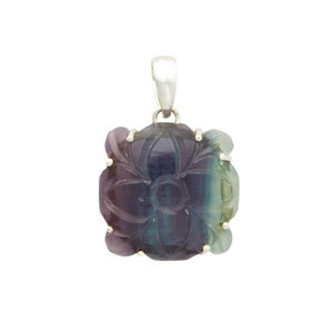 Rainbow Fluorite Carved Pendant - Fluorite Necklace - 925 sterling silver fluorite - rainbow fluorite jewelry - rainbow fluorite 63