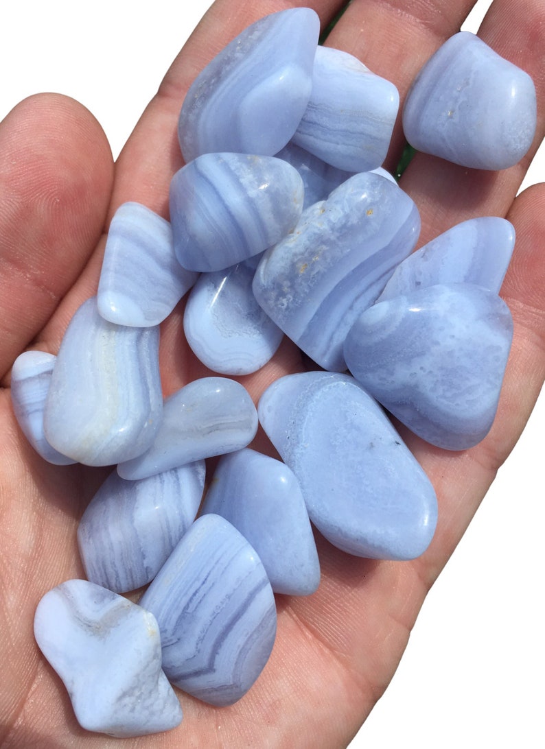 Blue Lace Agate Stone (0.5' - 1.5') Grade A tumbled stone - blue lace agate tumbled - throat chakra stones - healing crystals and stones 