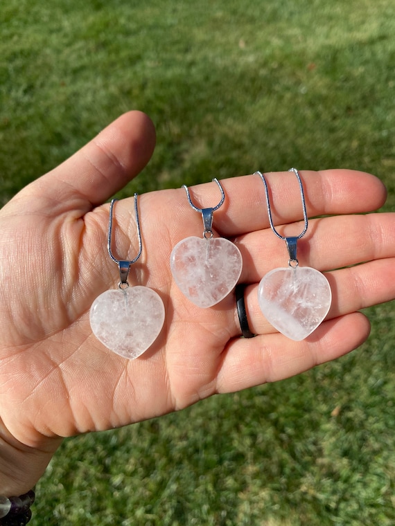 Quartz Crystal Heart Pendant With 18