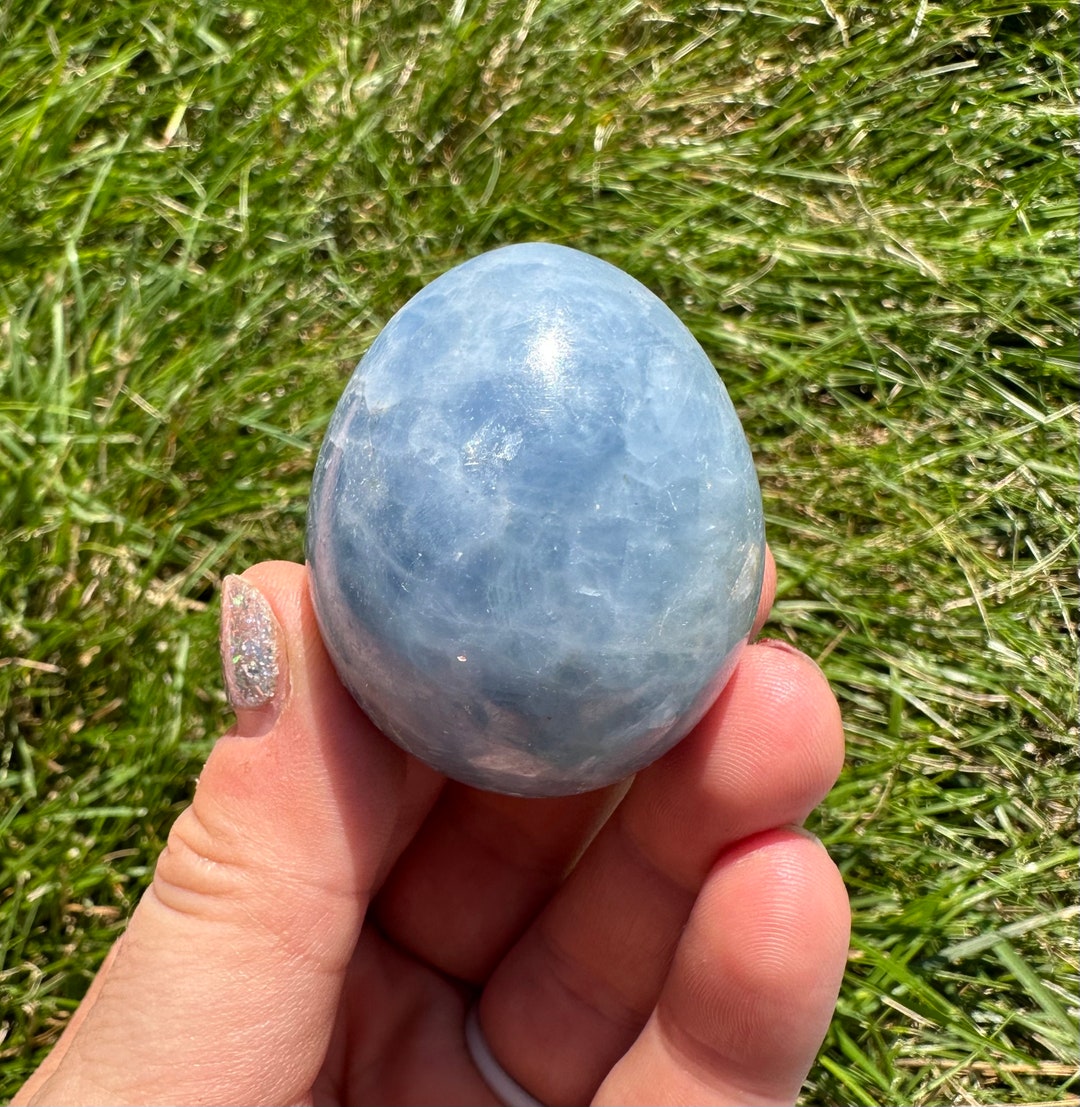 Blue Calcite Egg Polished Crystal Egg Blue Calcite Sculpture Blue ...