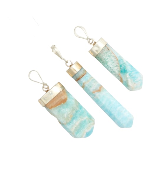 Caribbean Calcite Stone Pendant (1" - 1.5") - Grade A Caribbean Calcite Pendant - Caribbean Blue Calcite Crystal - Crystal Necklace