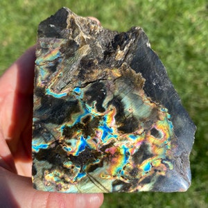 Spectrolite Stone (230g- 700g) - One Side Polished Extra Quality Labradorite - Standing Spectrolite Crystal - Crystals & Stones