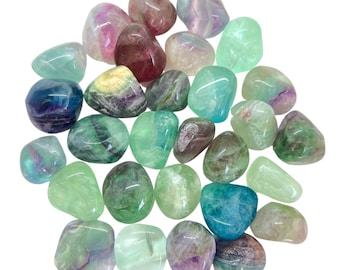 Rainbow Fluorite Tumbled Crystal - Grade B - Multiple Sizes Available - Tumbled Rainbow Fluorite Stones - Blue and Green Polished Fluorite