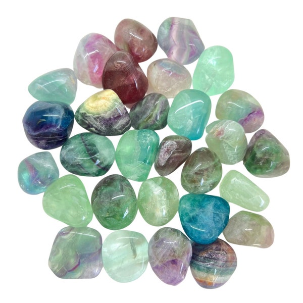 Rainbow Fluorite Tumbled Crystal - Grade B - Multiple Sizes Available - Tumbled Rainbow Fluorite Stones - Blue and Green Polished Fluorite