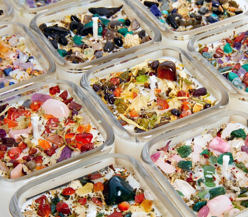 Zodiac Candles With Crystals and Herbs Zodiac Sign Candles Etsy