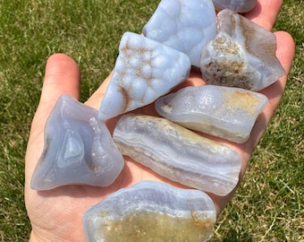 Blue Chalcedony Stone - Rough Chalcedony Crystal - Semi-Polished Chalcedony - Light Blue Chalcedony