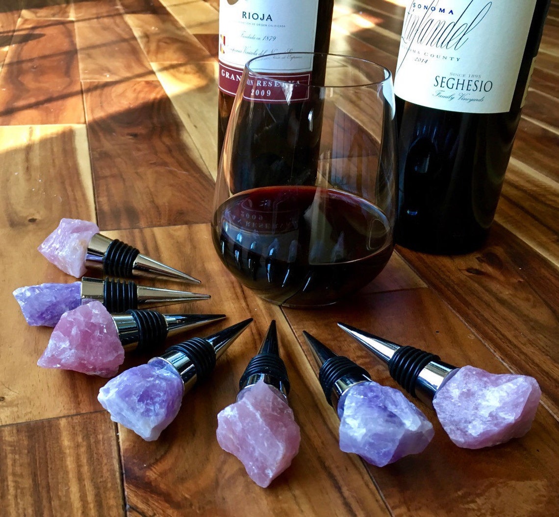 Raw Crystal Wine Stopper Raw Rose Quartz Crystal Wine Cork Etsy