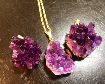 Raw Amethyst Pendant - Amethyst Cluster Necklace - Crystal Necklace - Amethyst Necklace - Uruguayan Amethyst - Crystal Necklace