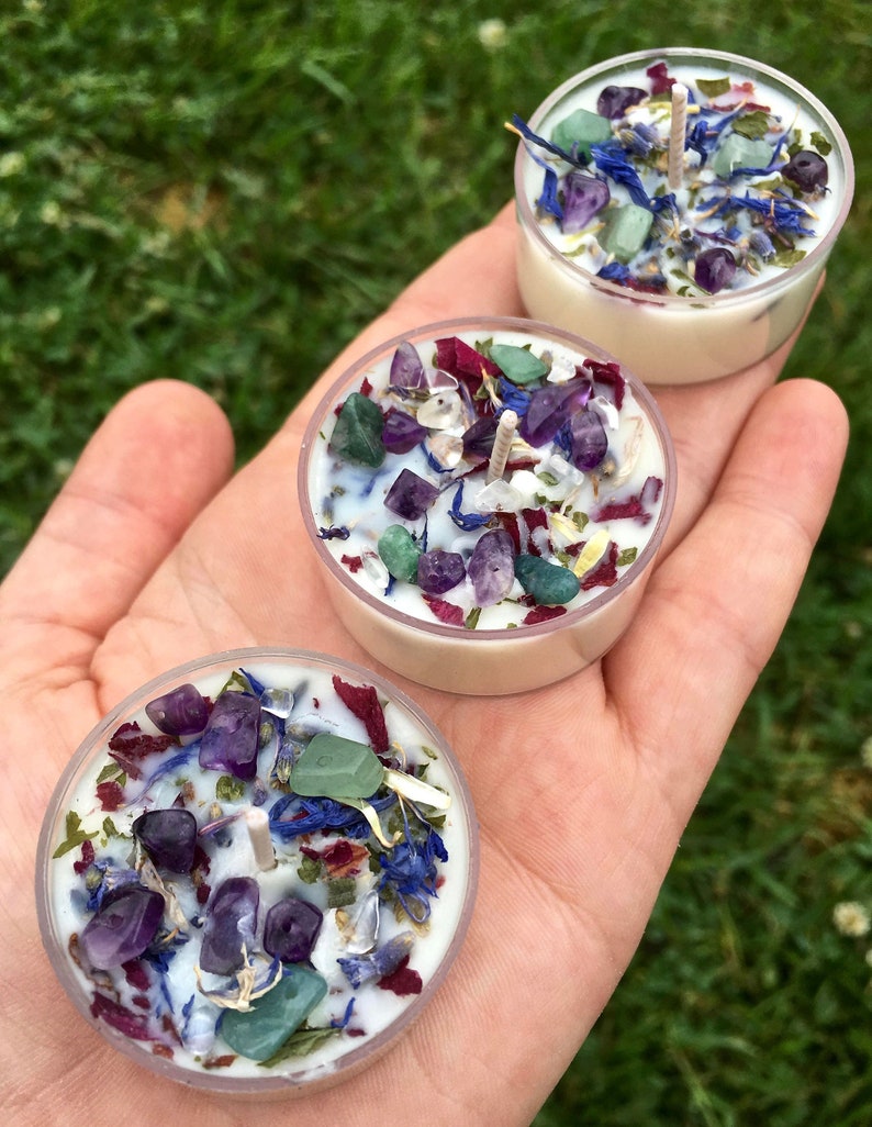 Crystals & Herbs Tealight Candles Soy Energy Candles - Etsy