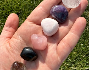 Grief Gift Set - Crystals and Stones - Mangano Calcite, Apache Tears, Amethyst, Quartz Crystals (Clear, Rose, Smoky) - Grief Crystals
