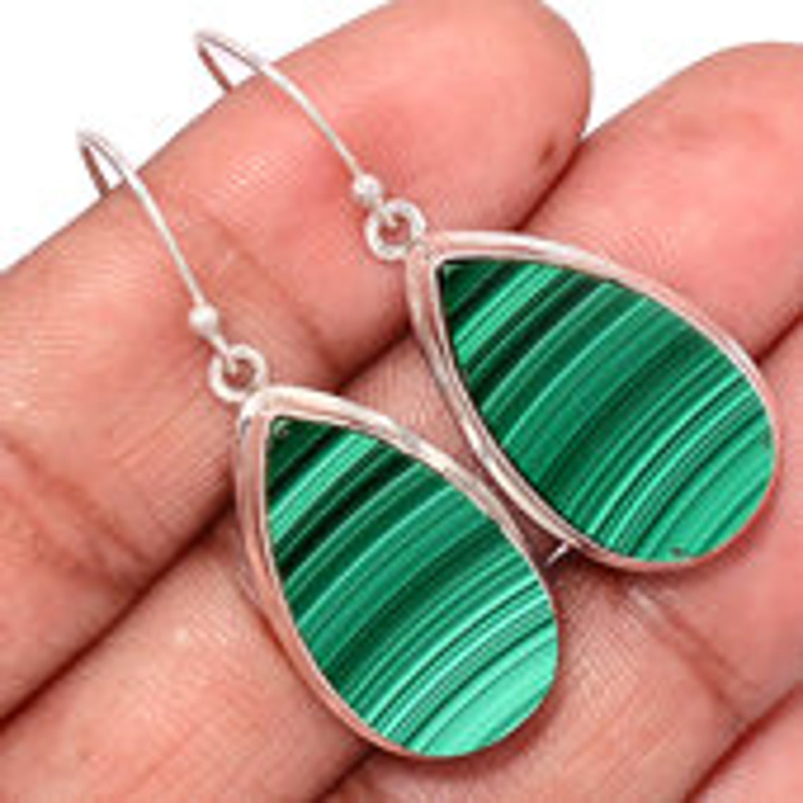 Malachite Earrings Sterling Silver Malachite Stone Earrings Etsy