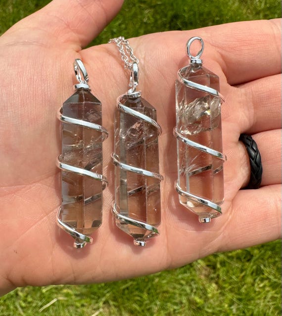Smoky Quartz Pendant - Crystal Necklace in Spiral Silver Color Setting - Polished Smoky Quartz Crystal Point - Smoky Quartz Necklace