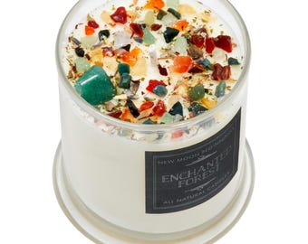 Enchanted Forest Candles - Whimsical Candle - Soy Aromatherapy Candle - Crystal Candle with Herbs & Flowers - Forest Candle - Handmade!