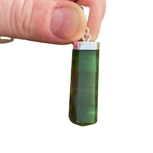 Nephrite Jade Stone Point Pendant - Sterling Silver Pendant - Polished Nephrite Jade Point - Jade Jewelry - Crystal Necklace image 1