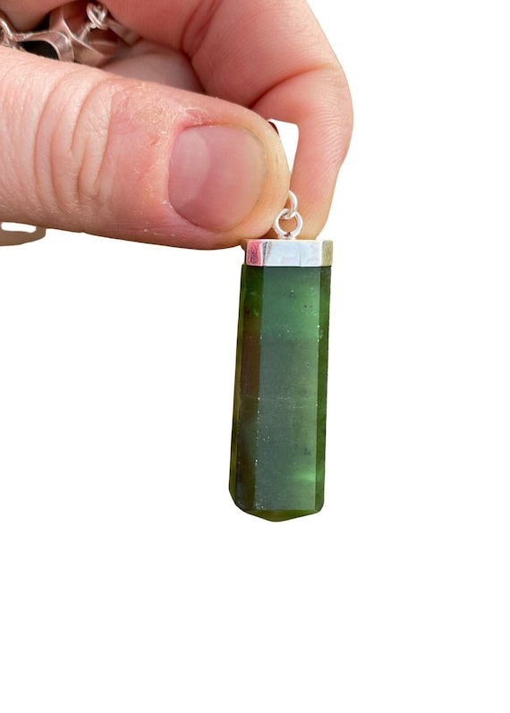 Nephrite Jade Stone Point Pendant - Sterling Silver Pendant - Polished Nephrite Jade Point - Jade Jewelry - Crystal Necklace