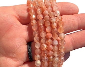 Sunstone Bracelet 4.5mm Faceted Elastic Bracelet - Sunstone Jewelry - Dainty Stretch Bracelet - Dainty Sunstone - Delicate Orange Beads