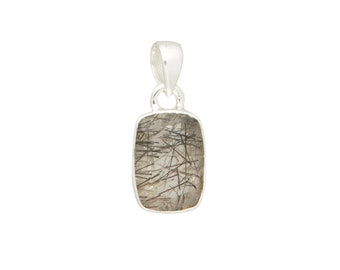 Tourmalated Quartz Faceted Pendant - tourmalinated quartz necklace - black rutilated quartz - sterling silver - tourmaline pendant - 233