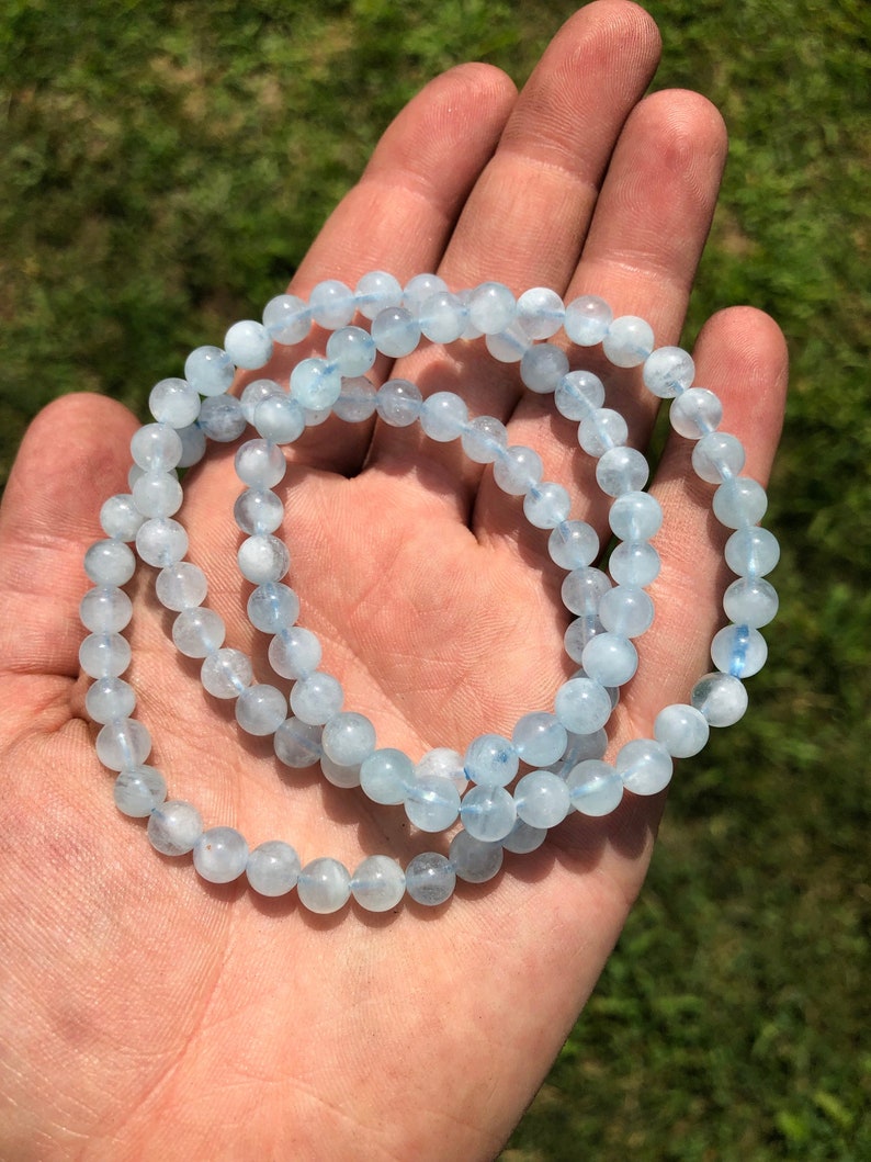 Aquamarine Bracelet AA Grade Aquamarine Elastic Bracelet Aquamarine Jewelry Blue Stretch Bracelet Genuine Aquamarine Gemstone image 7