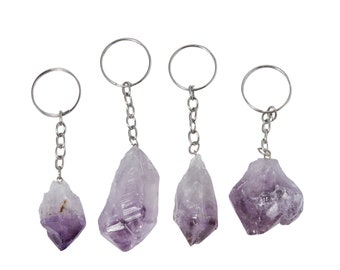 Raw Amethyst Crystal Point with Root Keychain - Amethyst Point Key Chain - Raw Amethyst Stone - Amethyst Keyring - Amethyst Root Crystal