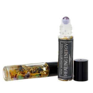 Healing Energy Oil Roller - Amethyst Crystal Roller Ball - Negative Energy Cleansing Oil - Crystals & Herbs - Energy Ritual Oil