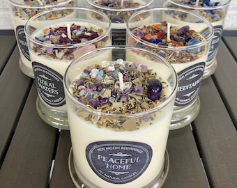Crystals & Herb Energy Candles (12oz) - Soy Candles handmade - Aromatherapy Candles - soy candle - Healing crystals and stones candles