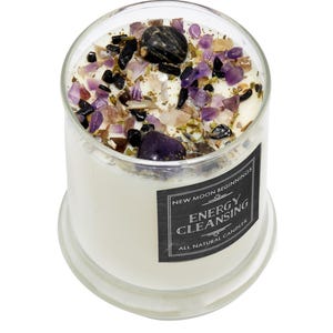 Vela de limpieza energética - Vela de protección - Vela de cristal - Vela de lavanda y salvia - Vela de soja con intención - Vela energética - ¡Hecha a mano!