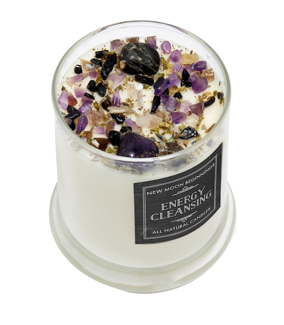 Energy Cleansing Candle - Protection Candle - Crystal Candle - Lavender & Sage Candle - Soy Intention Candle - Energy Candle - Handmade!