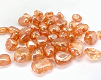 Tangerine Sun Aura Quartz Tumble Crystal - Multiple Sizes Available - Polished Tangerine Aura Quartz Stone  - Orange Melon Aura Quartz Stone